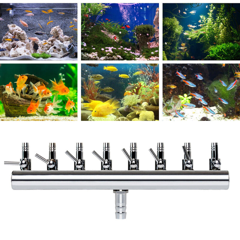 Air Oxygen Pump Aquarium Fish Tank Stainless Steel Splitter Hose (8 Ways) Newly