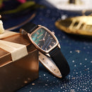 Simple PU Leather Watch Elegant Bracelet Women Square Dial Quartz Wristwatch Set