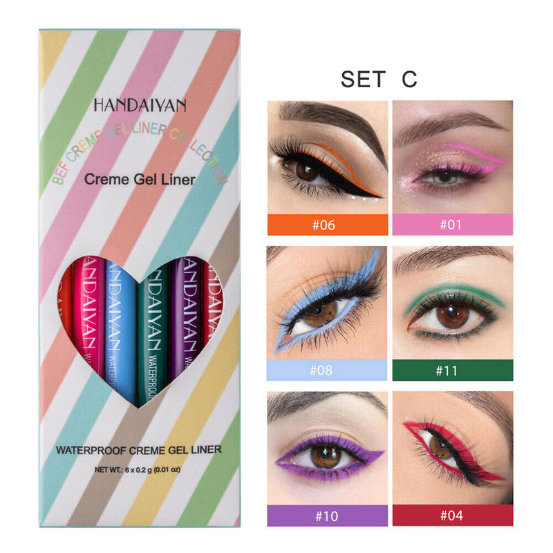 6pcs Colorful Eyeliner Gel Quick Dry Long Lasting Eyes Makeup Waterproof To