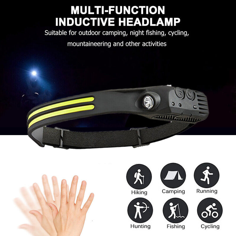 COB LED Headlamp Sensor Headlight Flashlight USB Outdoor Camping Head Lamp