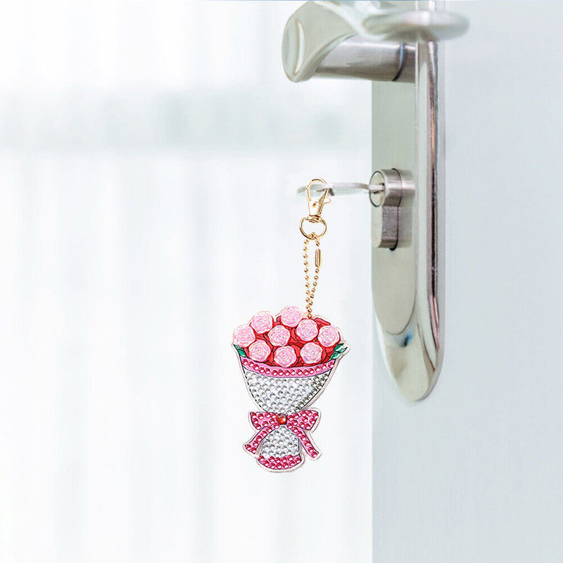 5pcs Mosaic Diamond Painting Keychain 5D DIY Rhinestone Keyring Kit (AA931)