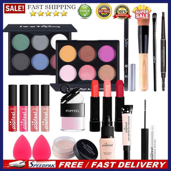 Makeup Brush Eyeshadow Palette Blush Powder Eyebrow Pen Set Cosmetics Kit Gif
