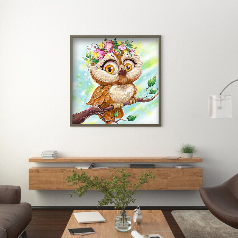 5D DIY Full Drill Round Shape Owl Rhinestone Diamond Drawing Home Decoration