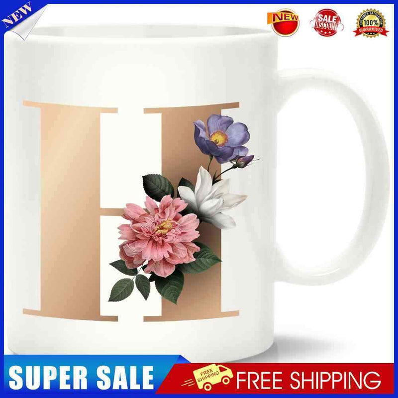 Unique Creative Ceramic Coffee Mugs with Flower and Letter H for Friends