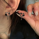 Accessories Women Trendy Hollow Metal Stud Earrings Love Heart Black Harajuku