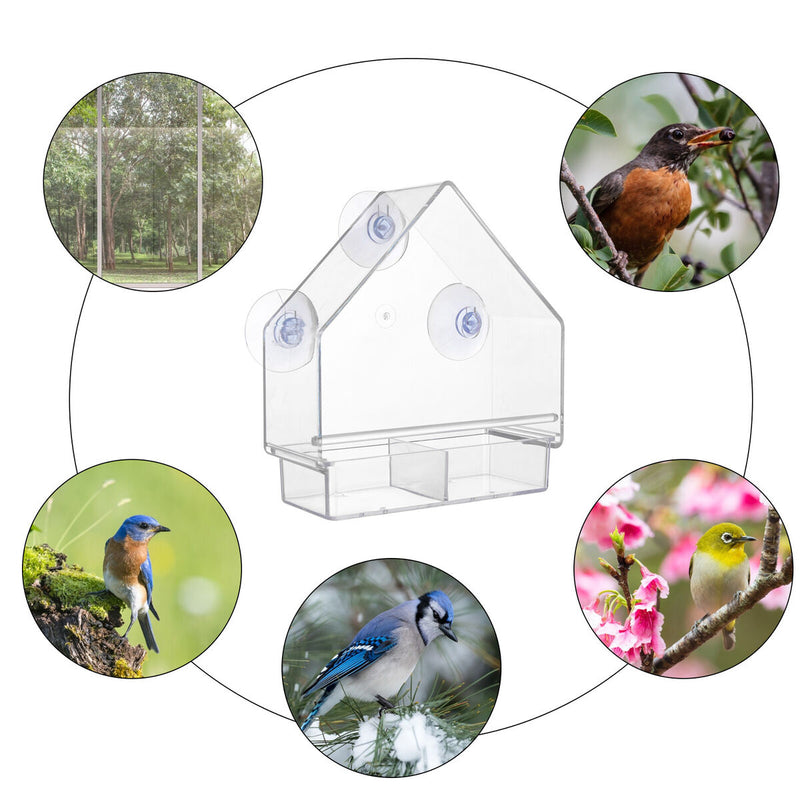 Window Bird Feeder House Shape, Transparent, Suction Cup Outdoor Birdfeeders
