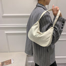 Women Nylon Solid Color Shoulder Bag Zipper Small Crescent Handbag (White)