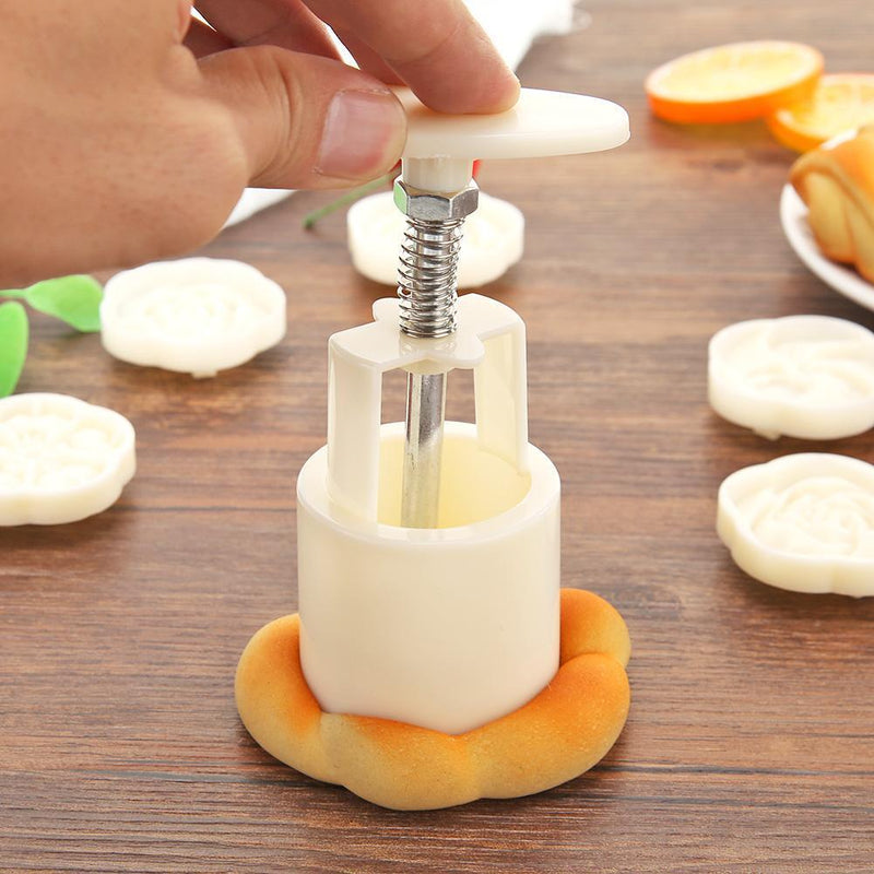 9pcs Round Ice Mooncake Mold Hand Press Pastry Cakes Mould DIY Kitchen Bake