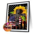 5D DIY Full Round Drill Diamond Painting Flag Flower on Cross Handmade Art Craft