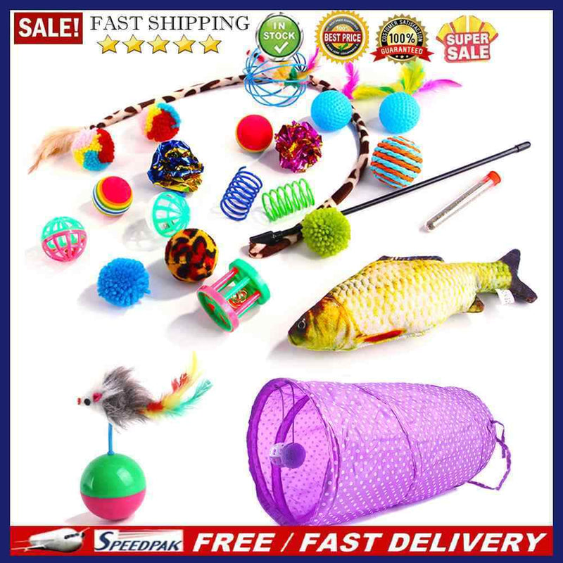 23pcs Teaser Cat Combination Set Tunnel False Mouse Fish Ball Feather Stick
