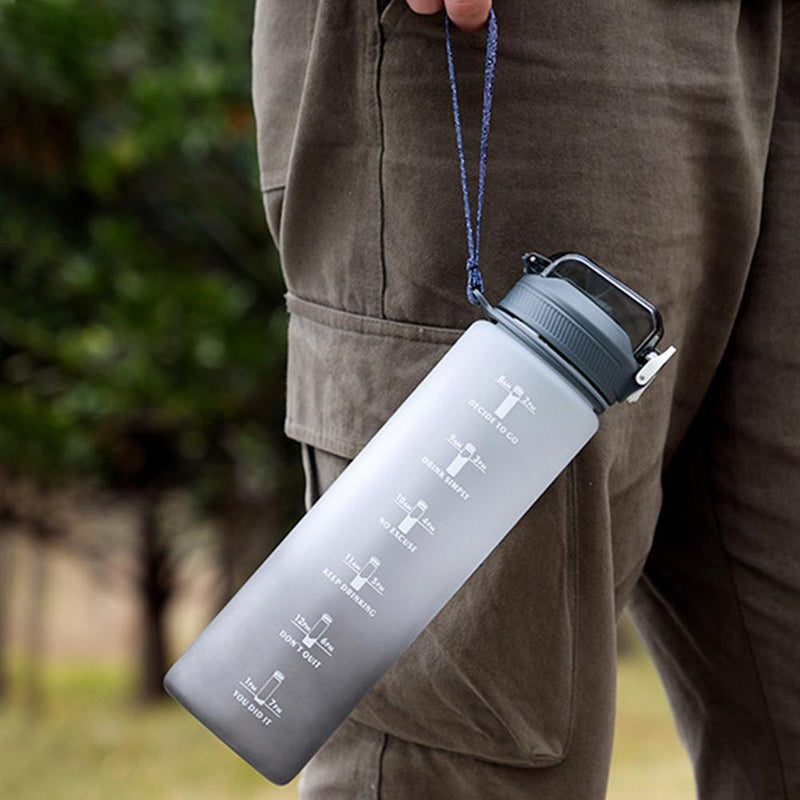 Plastic Water Bottle with Time Marker Sports Leakproof Drink Cup (Grey)