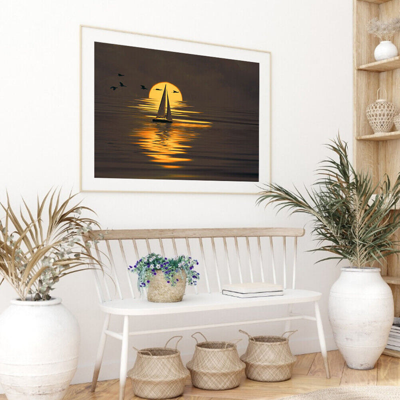 Frameless Sunset Sea Landscape Digital Paint Painted By Numbers On Canvas