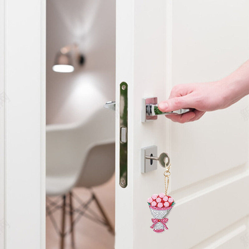 5pcs Mosaic Diamond Painting Keychain 5D DIY Rhinestone Keyring Kit (AA931)