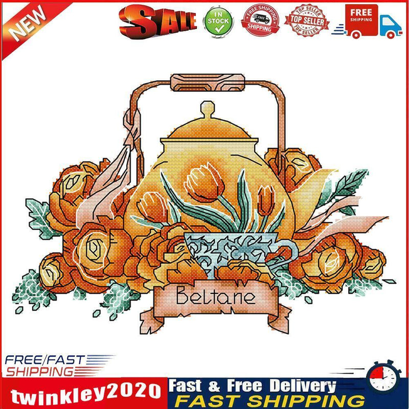 Partial Embroidery Teapot Stamped Canvas 14CT DIY Cross Stitch Kits (J531) Newly