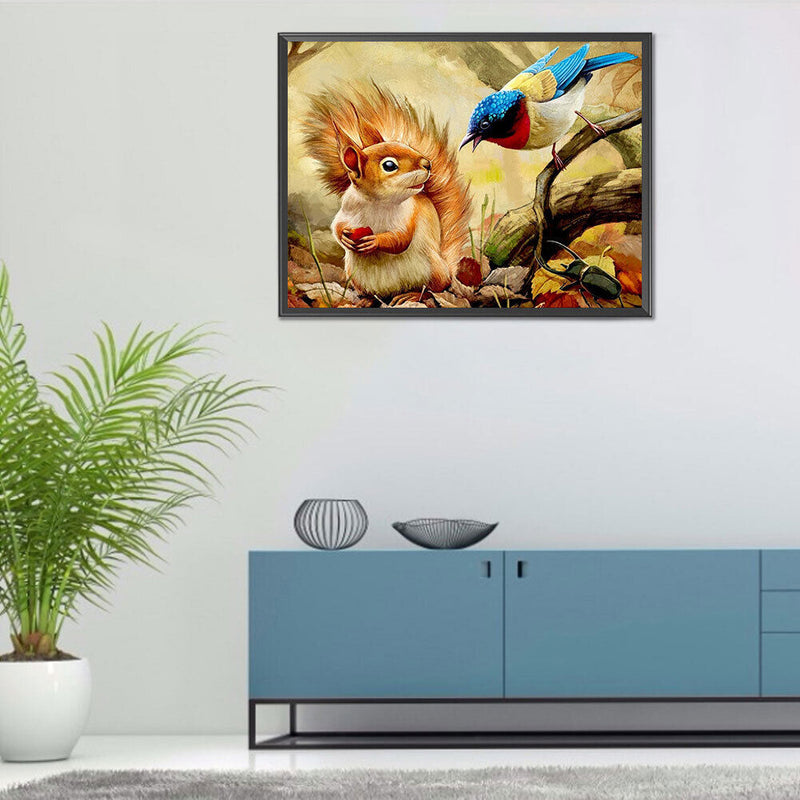 Bird and Squirrel Oil Paint By Numbers Kits Canvas Picture Wall Art DIY Cra