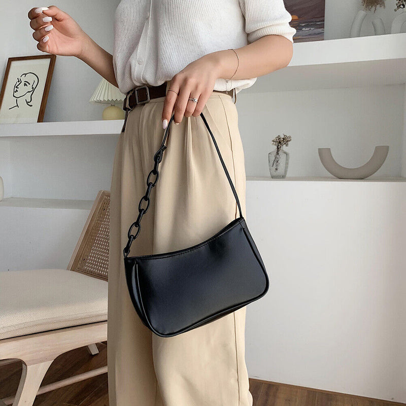 Pure Soft Leather Women Handbag Small Underarm Shoulder Totes Bag (Black)