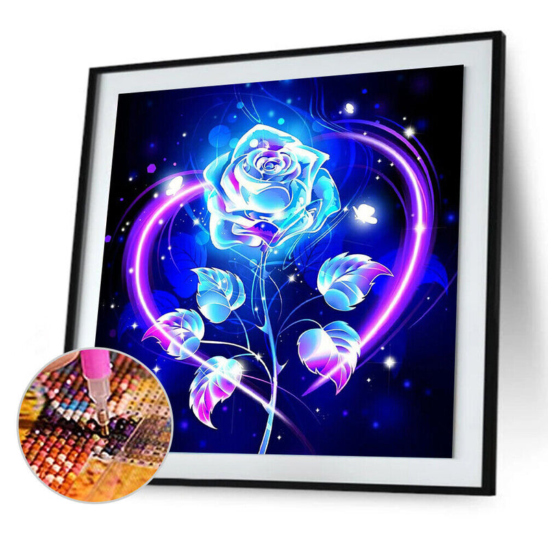 Handmade Full Square Drill 5D Blue Rose Drawing Kit DIY Diamond Painting Craft