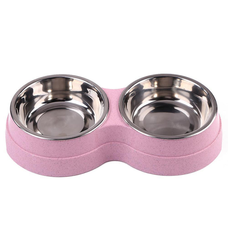 Stainless Steel Double Bowl Pet Dog Water Feeder Cat Puppy Food Drinking Di