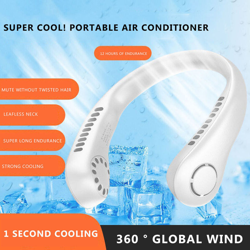 Mini Bladeless Hanging Neck Fan USB Rechargeable Summer Air Cooler (White)