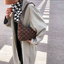 Women Solid Color Zipper Shoulder Bag Grid Pattern Mini Shopping Underarm Bag
