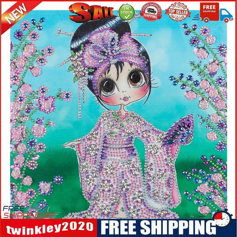 5D DIY Diamond Painted Kimono girl Partial Special Rhinestone Set