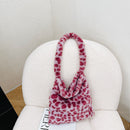 Plush Flower Pattern Handbag Winter Large Capacity Shoulder Bag (Pink)
