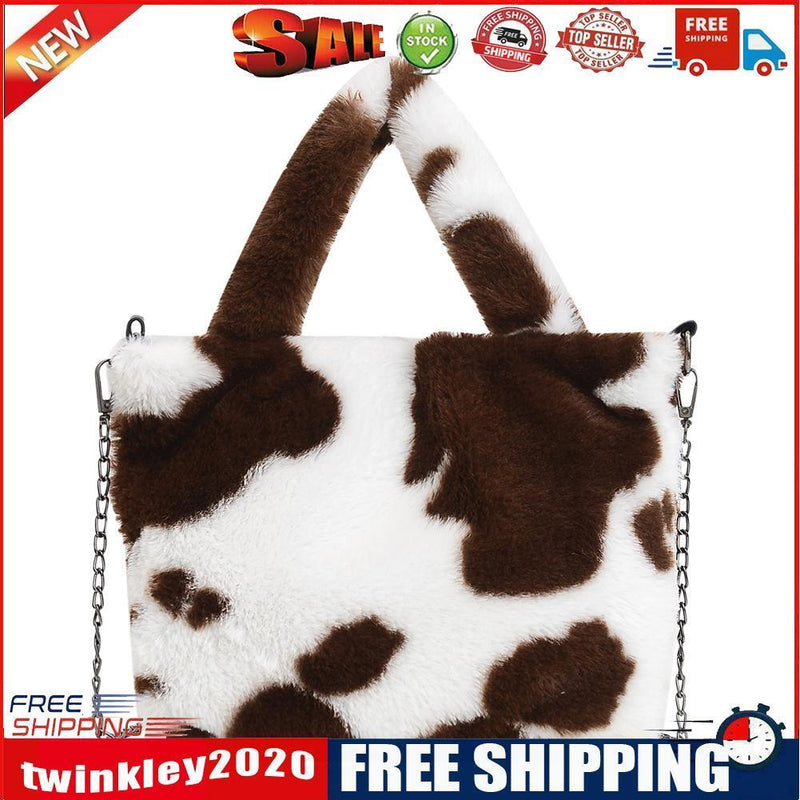 Plush Messenger Bag Women Winter Fashion Shoulder Fluffy Handbag (Brown)