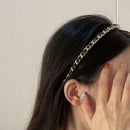 Women's Chain Hair Band Pu Leather Hair Bundle Simple Thin Headband Chain Q0G5