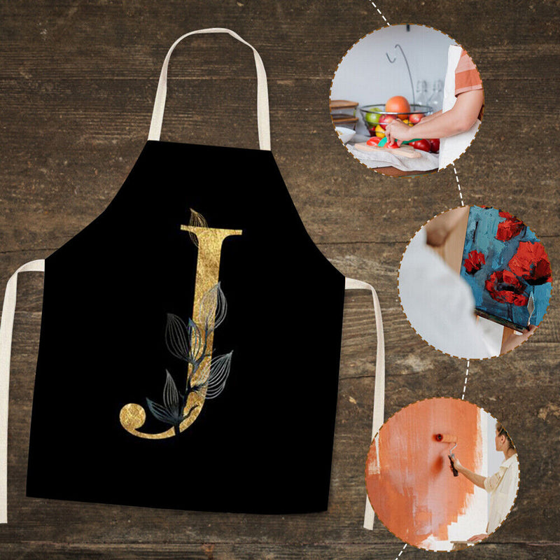 Golden J Print Apron Linen Waterproof Cooking Bibs Home Pinafore (68x55cm)