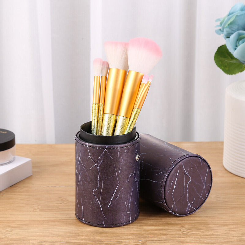 Portable PU Leather Makeup Storage Holder Cosmetic Brush Pen Cup Box (E)