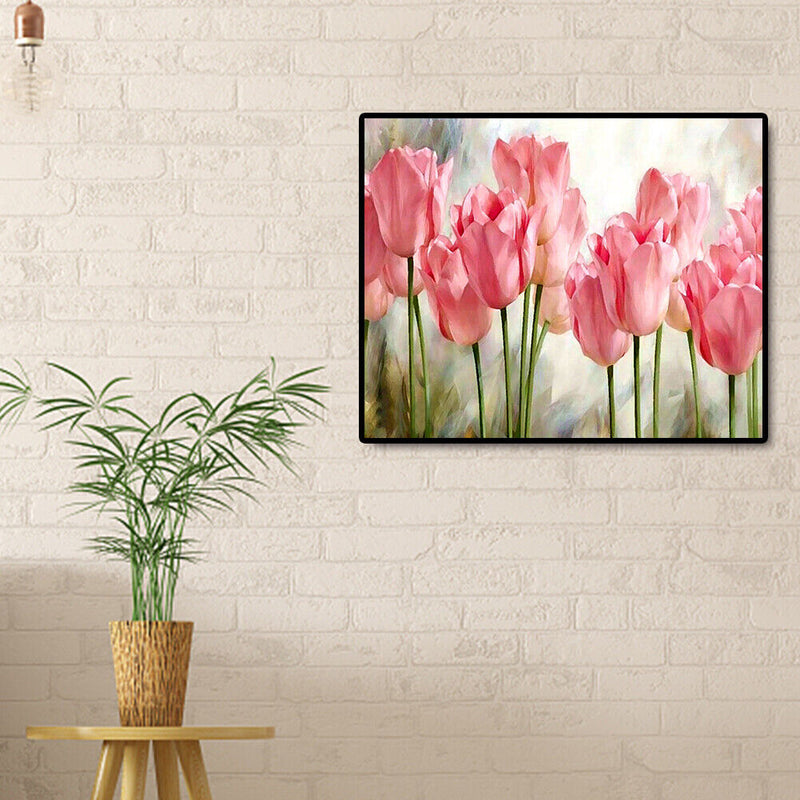 Oil Painting By Numbers Pink Roses Acrylic Paints Canvas Coloring Pictures