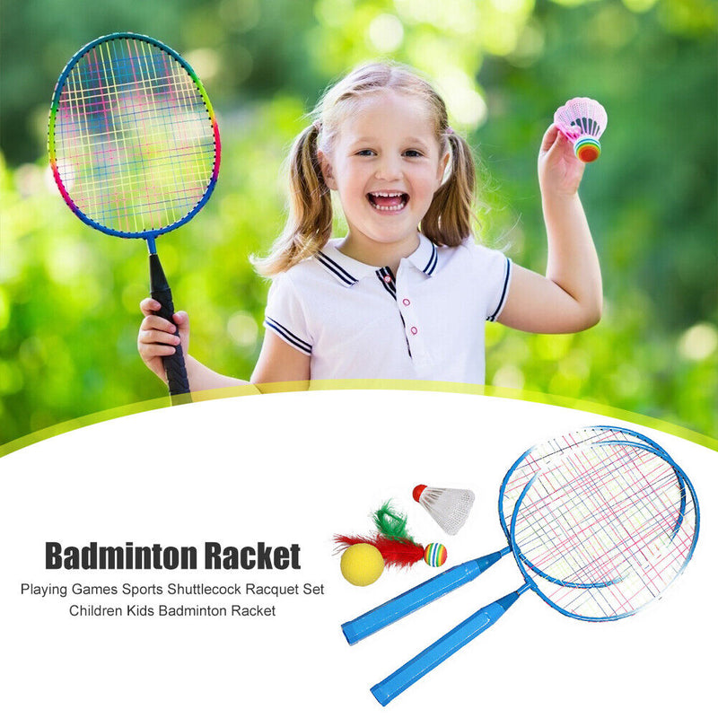 Playing Games Sports Shuttlecock Racquet Set Kids Badminton Racket (Blue) Newly