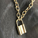 Steel  Chain Collar Statement Punk Choker Long Chain PadLock Pendant Necklace