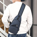 Sports Men Chest Pack Canvas USB Charging Shoulder Handbag/Dark Blue