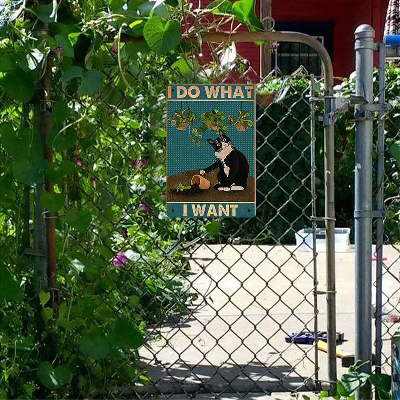 Retro Iron Painting Black Cat Overturning Flowerpot Wall Art Poster (20x30cm)