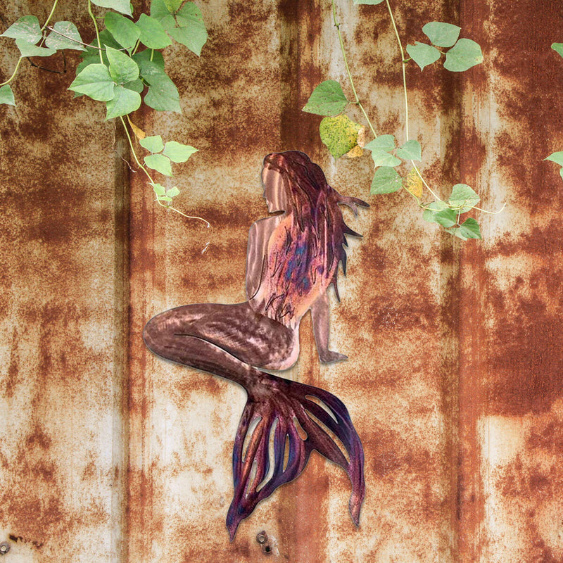 Metal Wall Art Iron Fish Tail Beauty Decor Crafts for Garden Wall (Copper)