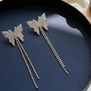 Retro Butterfly Rhinestone Dangle Earrings Women Tassel Long Ear Jewelry