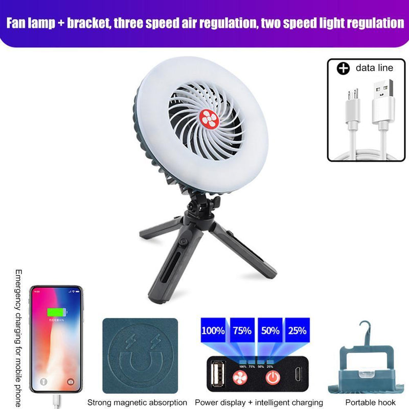 2 in 1 LED Tent Fan Rechargeable Lamp USB Charging Fan Light with Stand