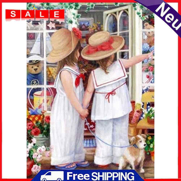 DIY Full Round Drill Diamond Painting Two Girls Handmade Room Decor Art Craft