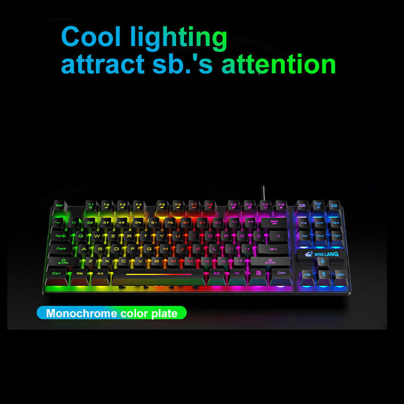 K16 87 Keys RGB Mechanical Gaming Keyboard Wired Backlit for Gamer PC Laptop