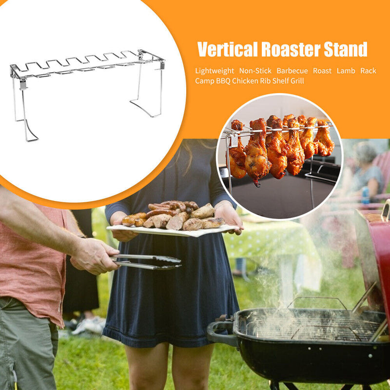 14 Stainless Steel BBQ Rib Shelf Non-Stick Barbecue Chicken Wing Leg Rack Slot