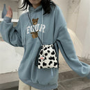 Mini Handbags Small Pouch Cow Milk Print Drawstring Bag Crossbody Bag Plush