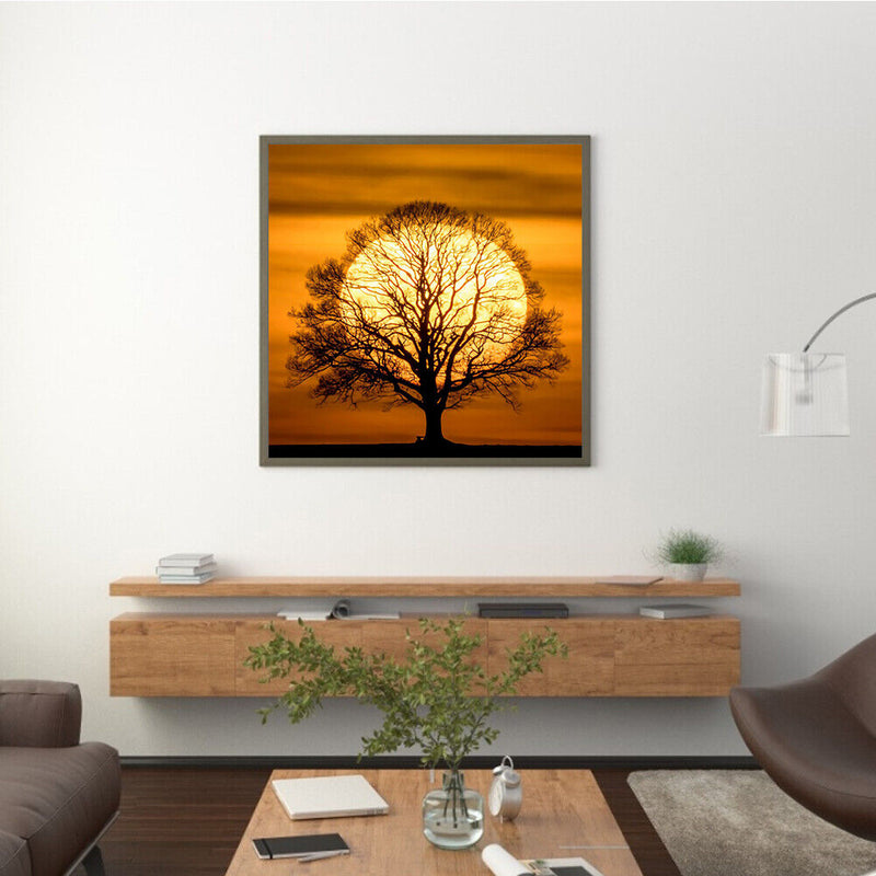 DIY Landscape Tree Under Moon Oil Paint by Numbers Drawing on Canvas Home Decor