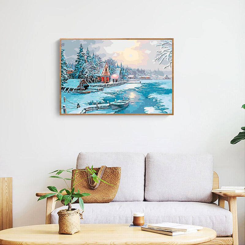 DIY Winter Scene Painting By Numbers Frameless Hand Painted Artwork Wall Decor