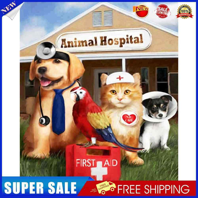 Dog Cat Doctor Drawing Frameless DIY Oil Paint by Numbers Canvas Home Decor