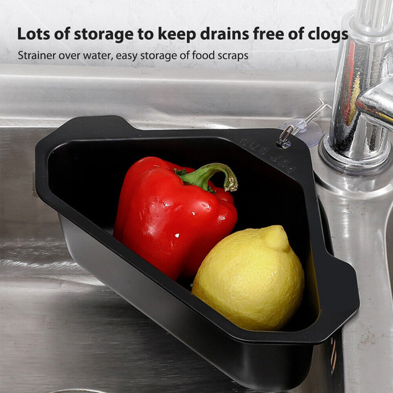 Steel Triangular Sink Strainer Kitchen Fruit Vegetable Drain Rack (Black)