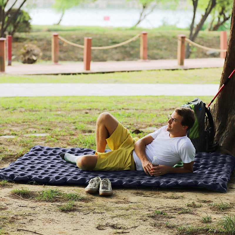 Portable Inflatable Double Sleep Mattress Camping Air Cushion (Navy Blue)