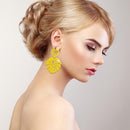 Hollowed Leaf Dangle Ear Stud Elegant Women Drop Earrings Jewelry (Yellow)