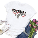 Independence Day Print Softball Letter Tea T-Shirt (White M)
