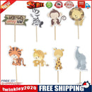 24pcs Cake Dessert Inserted Card with Zoo Animal Elephant Lion Pattern